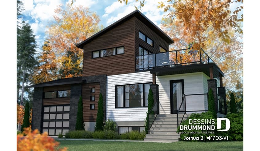 Joshua 2 plan de maison 3d avec garage dessins drummond
