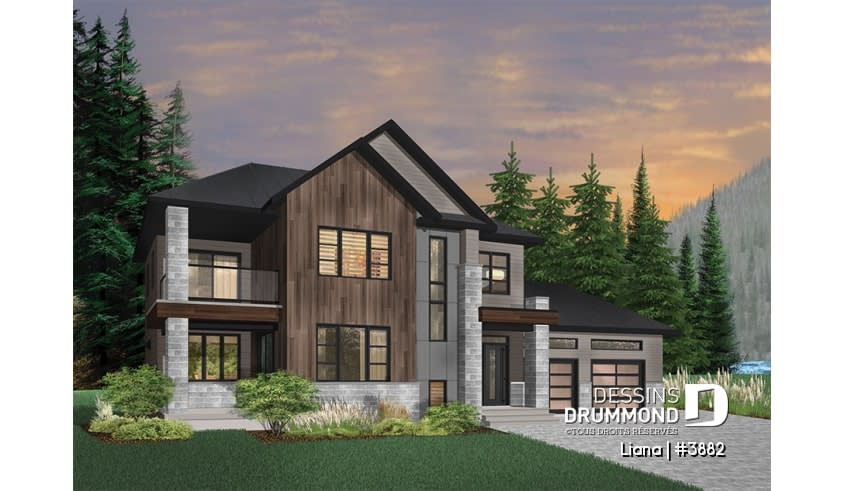 LIANA plan de maison exterieur moderne Dessins Drummond avec revetement foncé