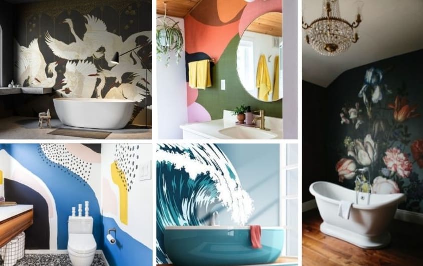 bathroom design with calming murals