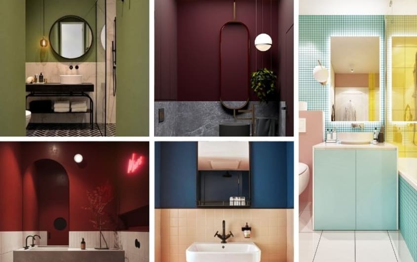 interesting bathroom decor with bold and dark colours