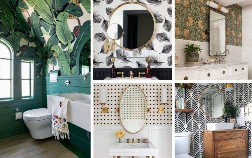 salle de bain décorée avec du papier peint unique et dynamique