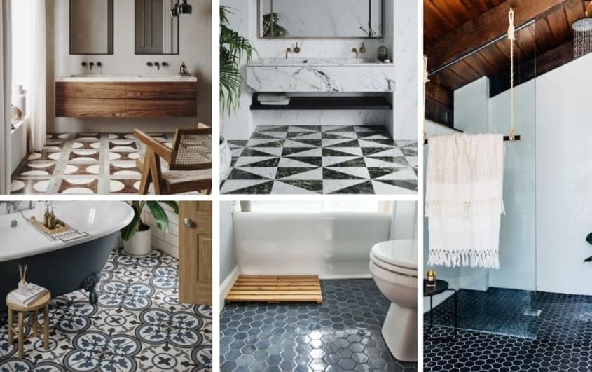 design de sol audacieux dans une salle de bain unique