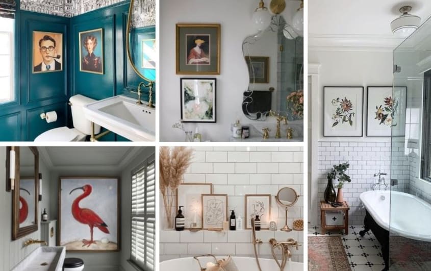 images cadrées et art dans salle de bain écclectique
