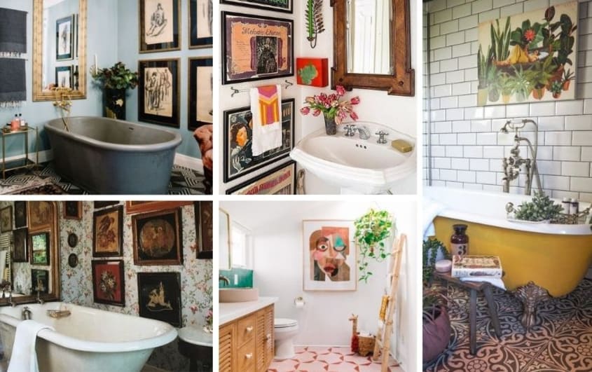 creative bathroom designs with gallery wall