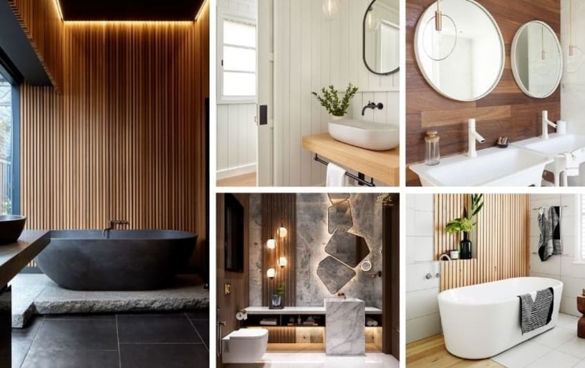 salle de bain décor moderne avec bois et look épuré
