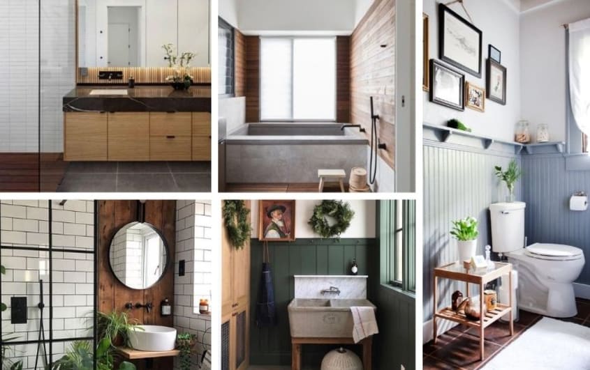 salle de bain décorée avec design en bois rustique