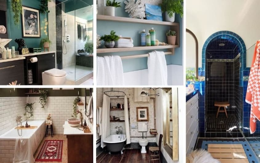 bathroom designs with bright colours and unique elements