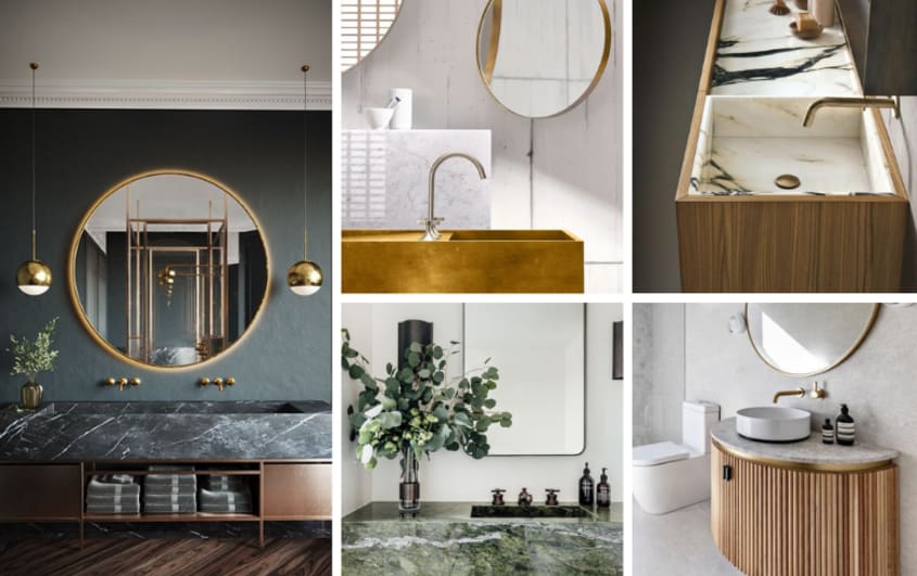 stylish bathroom vanity unit with interesting materials