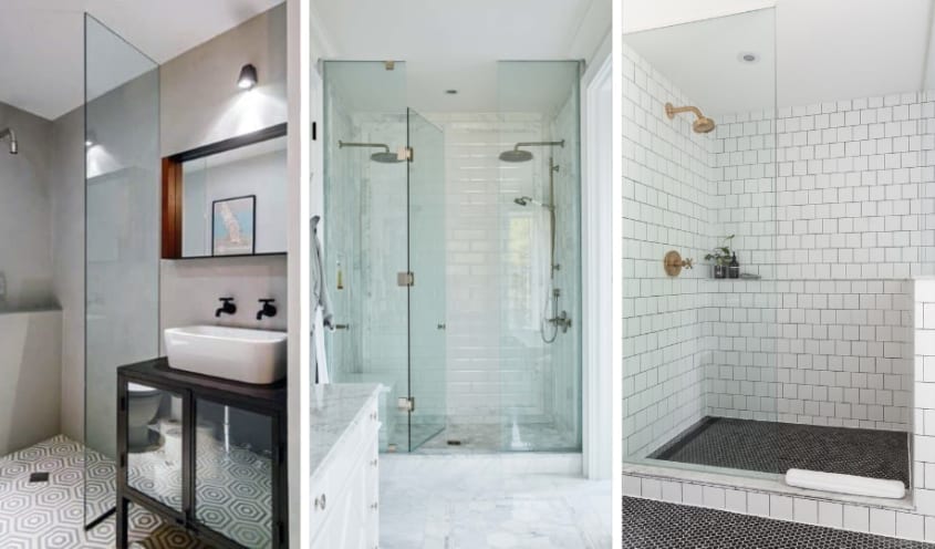 Douche avec murs et portes en verre