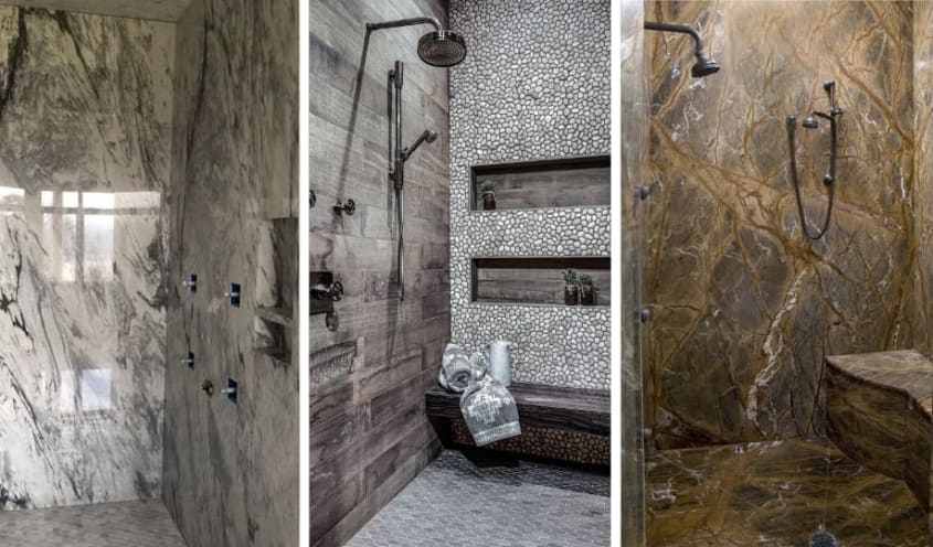 Pierre naturelle sur les murs de douche