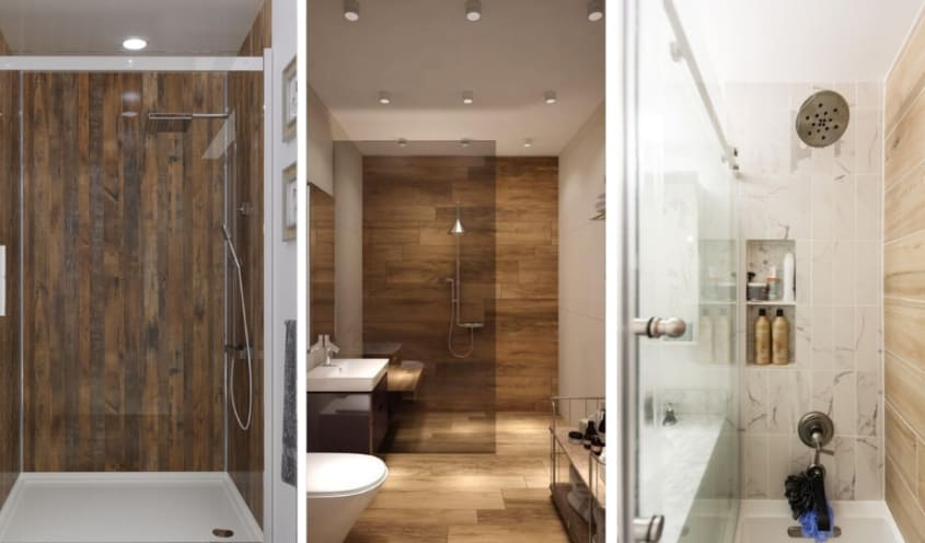 Modèle de douche avec des lattes de bois