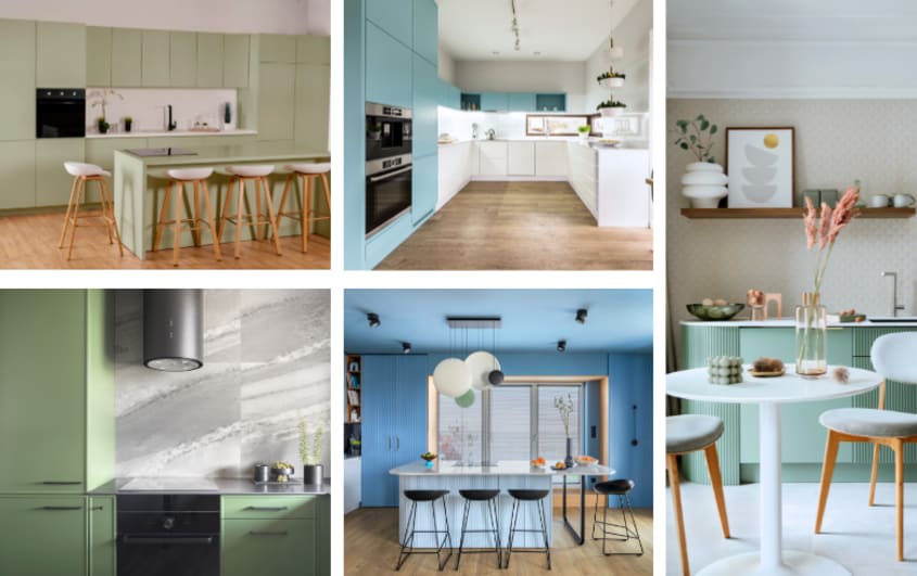 cuisines cottagecore avec armoires pastel