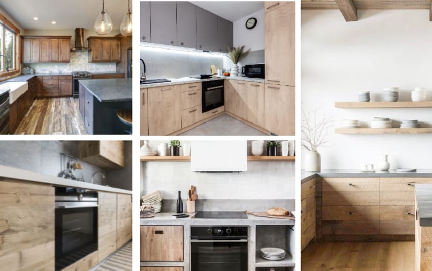cuisines avec matériaux bruts et armoires en bois