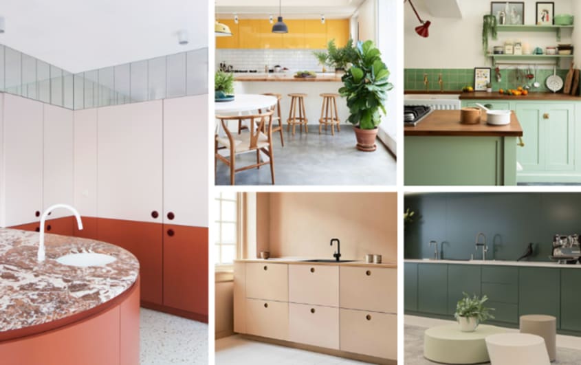 brightly colored wooden cabinets
