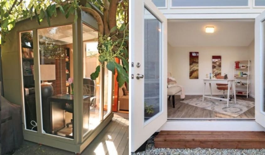 Intérieur et extérieur de cabanon pour bureau de jardin