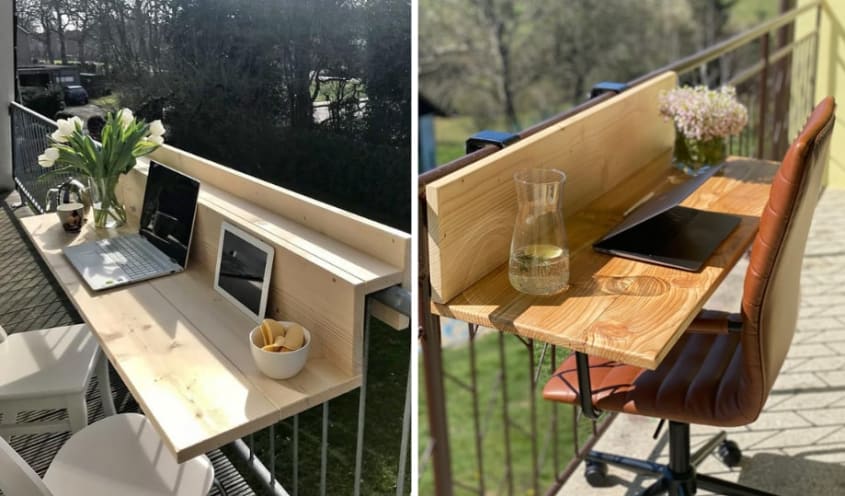 Bureau sur un balcon à la maison