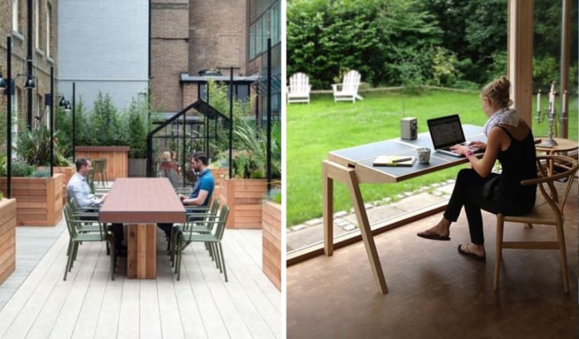 Bureau de jardin sur une terrasse à la maison