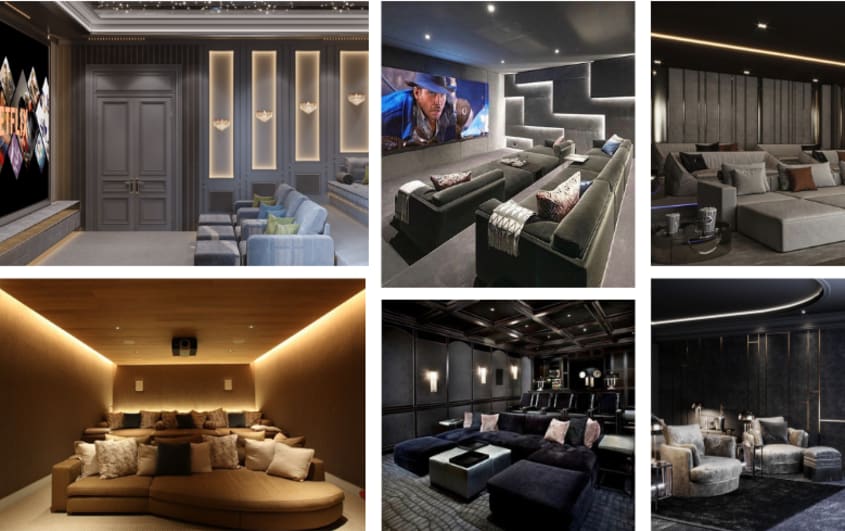 cinéma maison avec différents motifs muraux