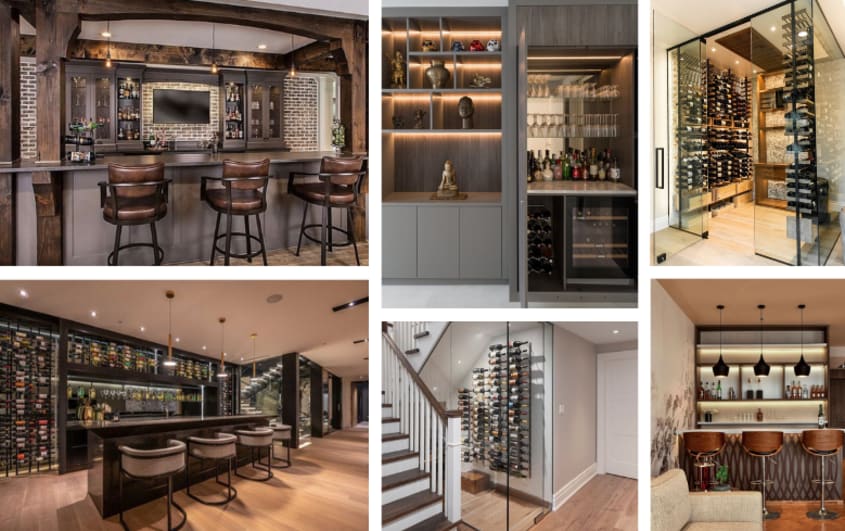 basement bar and wine cellar with wood detailing