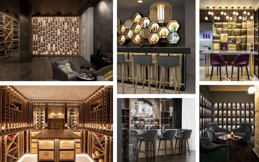 elegant alcohol display basement bar