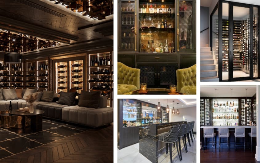 basement wine cellar and bar with sitting area