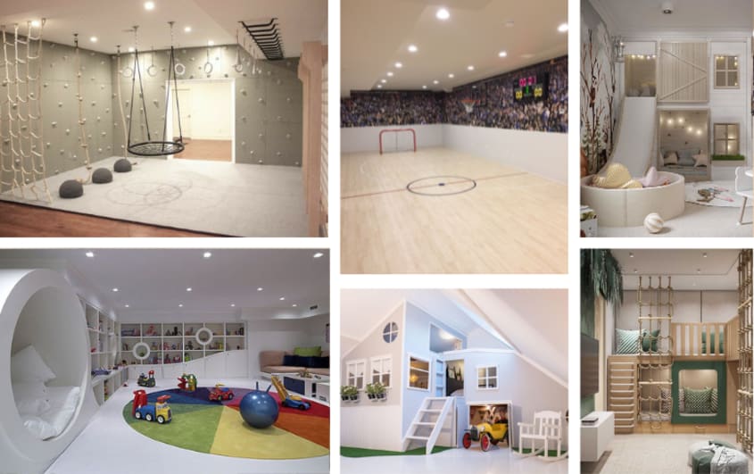 kids playroom with cool tone design