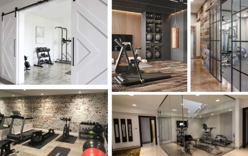 home gym in separate room in basement