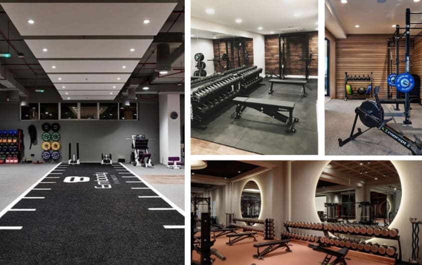 basement gym with large heavy lifting equipment