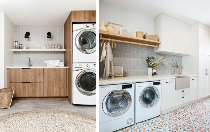 bright laundry room with wood detailing