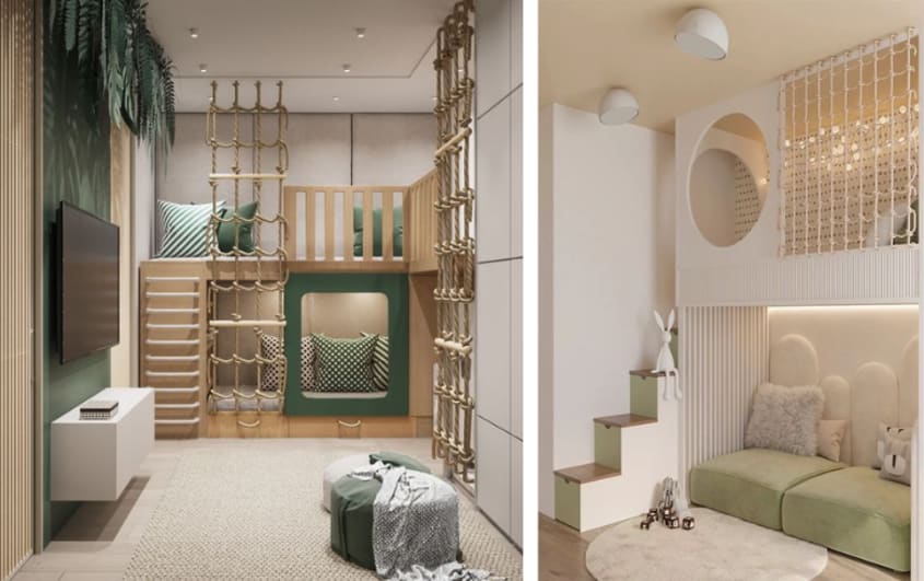 basement kids room with bright lights and colours