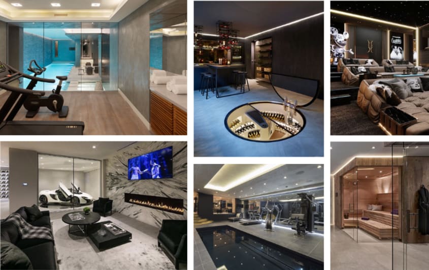 luxury dream basement rooms with sauna room, pool and movie theater