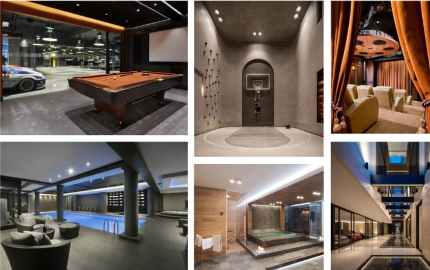 modern dream basement with tall ceilings and large pools