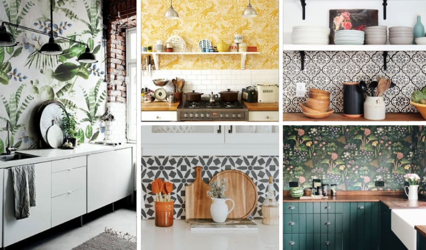 collections d'idées de dosseret de cuisine avec papier peint artistique