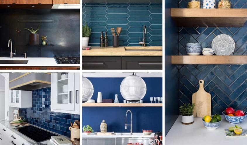 collections idées de dosserets pour cuisine couleur bleu marine avec touches de bois