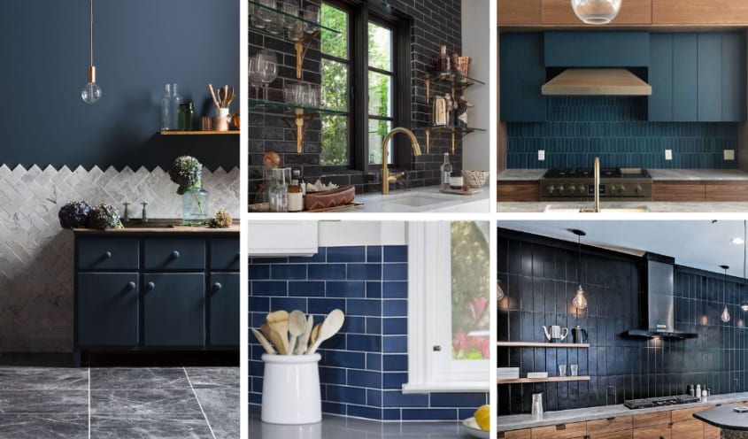 collections idées de dosserets pour cuisine de couleur bleu marine sombre