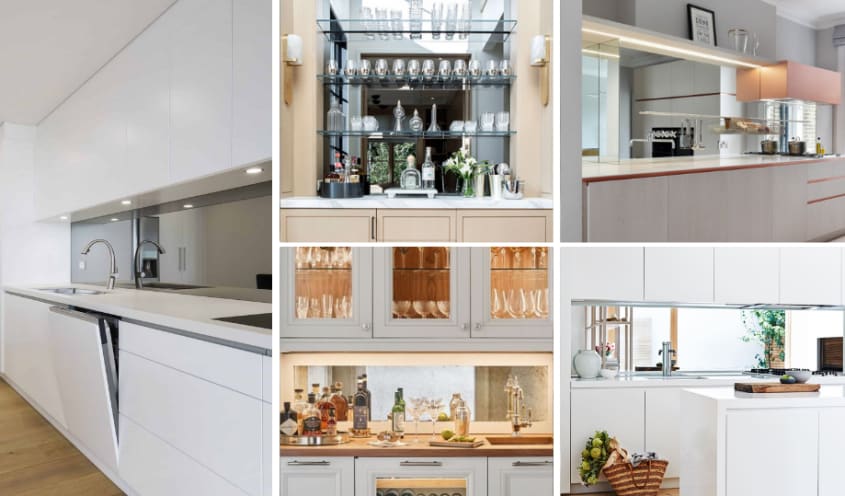 collections d'idées de dosseret de cuisine en miroir avec touches de décor blanc