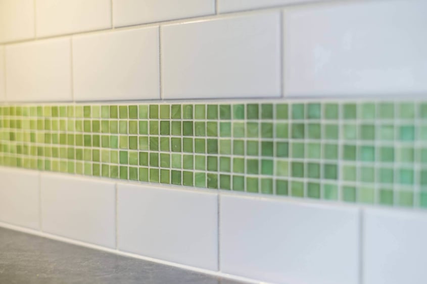 Kitchen Renovation Barbe Project Modern Contemporary Green accent Polyester cabinets Grey ceramic floors