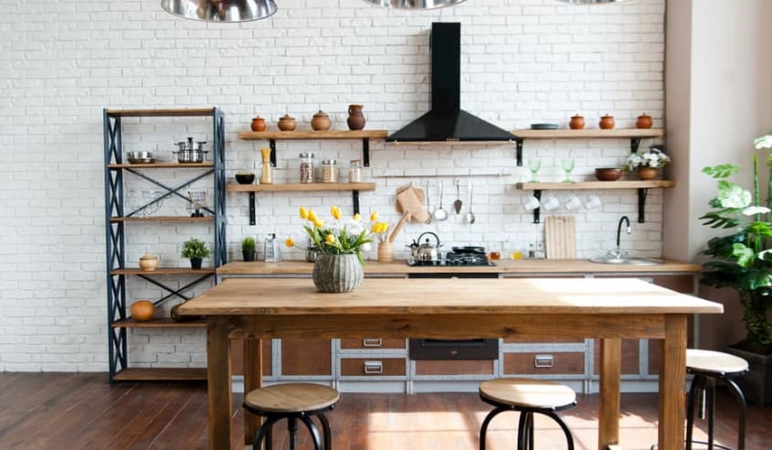 comptoir de bois dans un loft