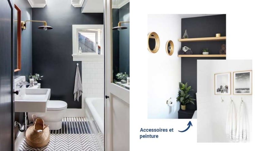 salle de bain économique avec peinture et accessoires décoratifs plutôt que céramique sur les murs