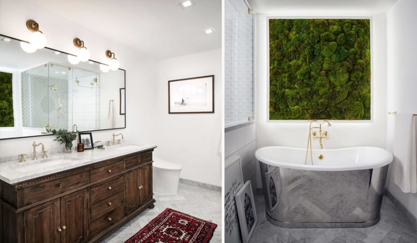salle de bain classique avec mur vert