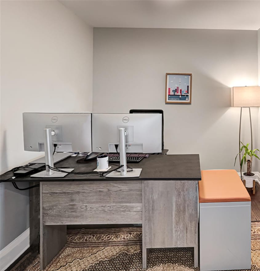 Cozy office renovation with fireplace