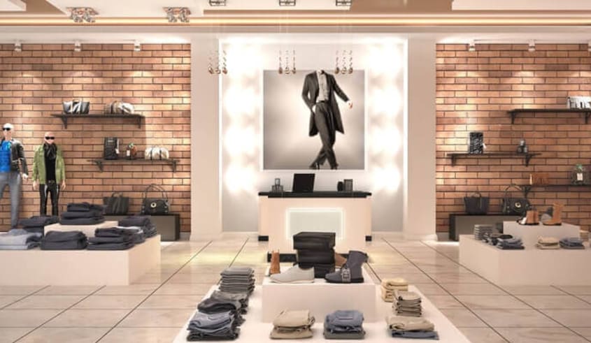 rénovation commerciale magasin de vêtements avec mur en brique